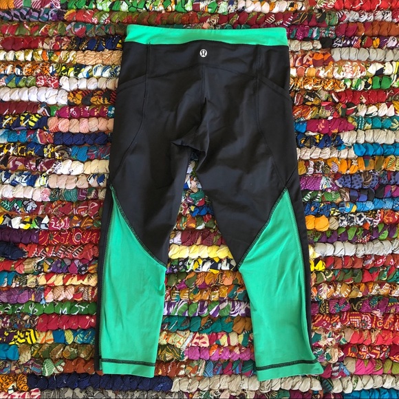lululemon athletica Pants - Lululemon Crop Black and Green Mesh Leggings